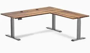 Desky Hardwood L-Shape Sit Stand Desk - Pheasantwood / 72 x 30 x 70 x 24 in with Grommets / Space Gray Desky Hardwood L-Shape Sit Stand Desk - Pheasantwood / 72 x 30 x 70 x 24 in with Grommets / Space Gray