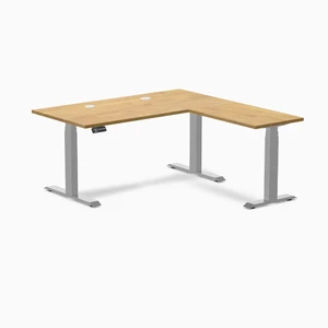 Desky Rubberwood L-Shape Sit Stand Desk - Light Oak / 60 x 30 x 62 x 20 in with Grommets / Gray Desky Rubberwood L-Shape Sit Stand Desk - Light Oak / 60 x 30 x 62 x 20 in with Grommets / Gray