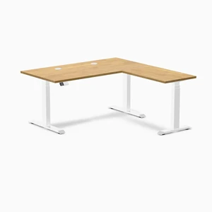 Desky Rubberwood L-Shape Sit Stand Desk - Light Oak / 60 x 30 x 62 x 20 in with Grommets / White Desky Rubberwood L-Shape Sit Stand Desk - Light Oak / 60 x 30 x 62 x 20 in with Grommets / White