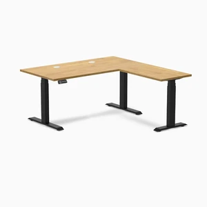 Desky Rubberwood L-Shape Sit Stand Desk - Light Oak / 60 x 30 x 62 x 20 in with Grommets / Matte Black Desky Rubberwood L-Shape Sit Stand Desk - Light Oak / 60 x 30 x 62 x 20 in with Grommets / Matte Black
