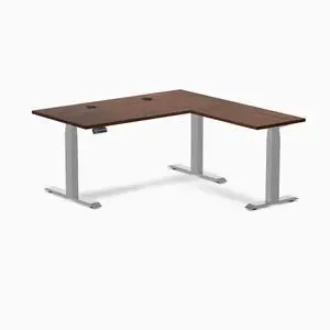 Desky Rubberwood L-Shape Sit Stand Desk - Red Walnut / 60 x 30 x 62 x 20 in with Grommets / Gray Desky Rubberwood L-Shape Sit Stand Desk - Red Walnut / 60 x 30 x 62 x 20 in with Grommets / Gray