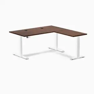 Desky Rubberwood L-Shape Sit Stand Desk - Red Walnut / 60 x 30 x 62 x 20 in with Grommets / White Desky Rubberwood L-Shape Sit Stand Desk - Red Walnut / 60 x 30 x 62 x 20 in with Grommets / White