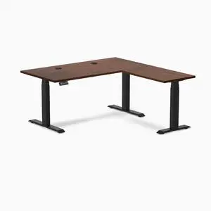Desky Rubberwood L-Shape Sit Stand Desk - Red Walnut / 60 x 30 x 62 x 20 in with Grommets / Matte Black Desky Rubberwood L-Shape Sit Stand Desk - Red Walnut / 60 x 30 x 62 x 20 in with Grommets / Matte Black