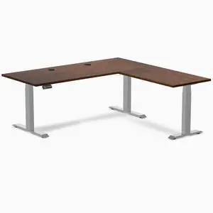Desky Rubberwood L-Shape Sit Stand Desk - Red Walnut / 72 x 30 x 70 x 24 in with Grommets / Gray Desky Rubberwood L-Shape Sit Stand Desk - Red Walnut / 72 x 30 x 70 x 24 in with Grommets / Gray