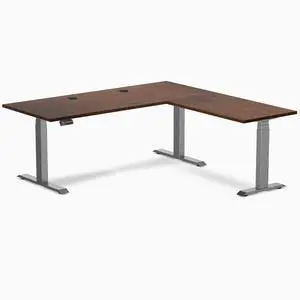 Desky Rubberwood L-Shape Sit Stand Desk - Red Walnut / 72 x 30 x 70 x 24 in with Grommets / Space Gray Desky Rubberwood L-Shape Sit Stand Desk - Red Walnut / 72 x 30 x 70 x 24 in with Grommets / Space Gray