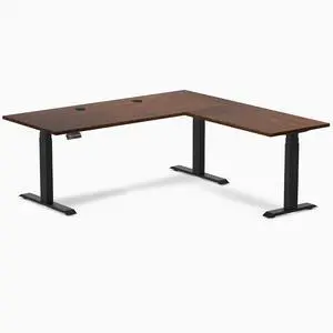 Desky Rubberwood L-Shape Sit Stand Desk - Red Walnut / 72 x 30 x 70 x 24 in with Grommets / Matte Black Desky Rubberwood L-Shape Sit Stand Desk - Red Walnut / 72 x 30 x 70 x 24 in with Grommets / Matte Black