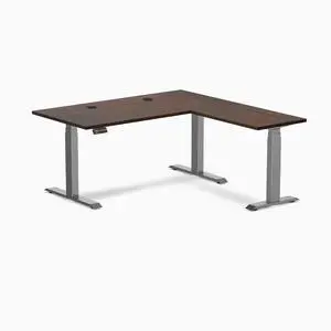 Desky Rubberwood L-Shape Sit Stand Desk - Dark Walnut / 60 x 30 x 62 x 20 in with Grommets / Space Gray Desky Rubberwood L-Shape Sit Stand Desk - Dark Walnut / 60 x 30 x 62 x 20 in with Grommets / Space Gray
