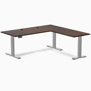 Desky Rubberwood L-Shape Sit Stand Desk - Dark Walnut / 72 x 30 x 70 x 24 in with Grommets / Gray Desky Rubberwood L-Shape Sit Stand Desk - Dark Walnut / 72 x 30 x 70 x 24 in with Grommets / Gray