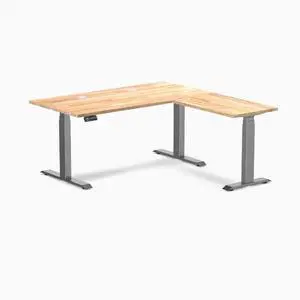 Desky Rubberwood L-Shape Sit Stand Desk - Natural Timber / 60 x 30 x 62 x 20 in with Grommets / Space Gray Desky Rubberwood L-Shape Sit Stand Desk - Natural Timber / 60 x 30 x 62 x 20 in with Grommets / Space Gray
