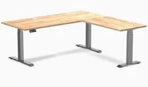 Desky Rubberwood L-Shape Sit Stand Desk - Natural Timber / 72 x 30 x 70 x 24 in with Grommets / Space Gray Desky Rubberwood L-Shape Sit Stand Desk - Natural Timber / 72 x 30 x 70 x 24 in with Grommets / Space Gray
