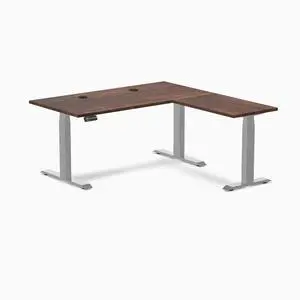Desky Softwood L-Shape Sit Stand Desk - American Rustic Pine / 60 x 30 x 62 x 20 in with Grommets / Gray Desky Softwood L-Shape Sit Stand Desk - American Rustic Pine / 60 x 30 x 62 x 20 in with Grommets / Gray