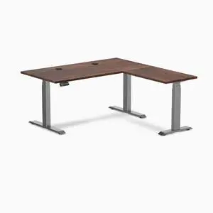 Desky Softwood L-Shape Sit Stand Desk - American Rustic Pine / 60 x 30 x 62 x 20 in with Grommets / Space Gray Desky Softwood L-Shape Sit Stand Desk - American Rustic Pine / 60 x 30 x 62 x 20 in with Grommets / Space Gray