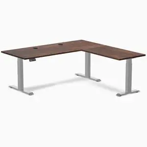 Desky Softwood L-Shape Sit Stand Desk - American Rustic Pine / 72 x 30 x 70 x 24 in with Grommets / Gray Desky Softwood L-Shape Sit Stand Desk - American Rustic Pine / 72 x 30 x 70 x 24 in with Grommets / Gray