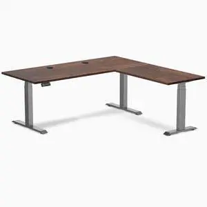 Desky Softwood L-Shape Sit Stand Desk - American Rustic Pine / 72 x 30 x 70 x 24 in with Grommets / Space Gray Desky Softwood L-Shape Sit Stand Desk - American Rustic Pine / 72 x 30 x 70 x 24 in with Grommets / Space Gray