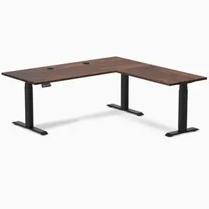 Desky Softwood L-Shape Sit Stand Desk - American Rustic Pine / 72 x 30 x 70 x 24 in with Grommets / Matte Black Desky Softwood L-Shape Sit Stand Desk - American Rustic Pine / 72 x 30 x 70 x 24 in with Grommets / Matte Black