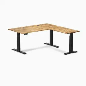 Desky Hardwood L-Shape Sit Stand Desk - Acacia / 60 x 30 x 62 x 20 in with Grommets / Matte Black Desky Hardwood L-Shape Sit Stand Desk - Acacia / 60 x 30 x 62 x 20 in with Grommets / Matte Black