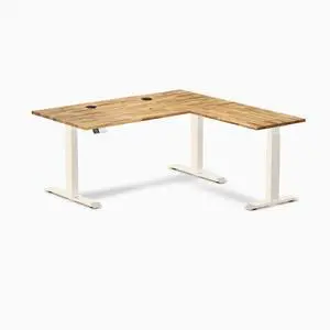 Desky Hardwood L-Shape Sit Stand Desk - Acacia / 60 x 30 x 62 x 20 in with Grommets / White Desky Hardwood L-Shape Sit Stand Desk - Acacia / 60 x 30 x 62 x 20 in with Grommets / White