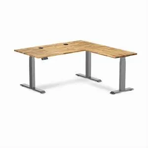 Desky Hardwood L-Shape Sit Stand Desk - Acacia / 60 x 30 x 62 x 20 in with Grommets / Space Gray Desky Hardwood L-Shape Sit Stand Desk - Acacia / 60 x 30 x 62 x 20 in with Grommets / Space Gray