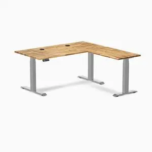 Desky Hardwood L-Shape Sit Stand Desk - Acacia / 60 x 30 x 62 x 20 in with Grommets / Gray Desky Hardwood L-Shape Sit Stand Desk - Acacia / 60 x 30 x 62 x 20 in with Grommets / Gray