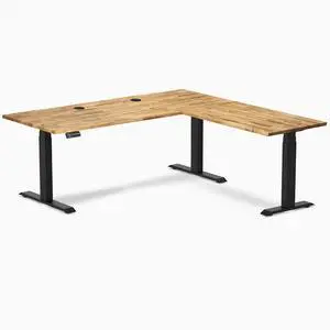 Desky Hardwood L-Shape Sit Stand Desk - Acacia / 72 x 30 x 70 x 24 in with Grommets / Matte Black Desky Hardwood L-Shape Sit Stand Desk - Acacia / 72 x 30 x 70 x 24 in with Grommets / Matte Black