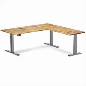 Desky Hardwood L-Shape Sit Stand Desk - Acacia / 72 x 30 x 70 x 24 in with Grommets / Space Gray Desky Hardwood L-Shape Sit Stand Desk - Acacia / 72 x 30 x 70 x 24 in with Grommets / Space Gray