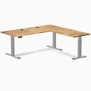 Desky Hardwood L-Shape Sit Stand Desk - Acacia / 72 x 30 x 70 x 24 in with Grommets / Gray Desky Hardwood L-Shape Sit Stand Desk - Acacia / 72 x 30 x 70 x 24 in with Grommets / Gray