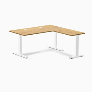 Desky Zero Rubberwood L-Shape Office Desk - Light Oak / 60 x 30 x 62 x 20 in with Grommets / White Desky Zero Rubberwood L-Shape Office Desk - Light Oak / 60 x 30 x 62 x 20 in with Grommets / White