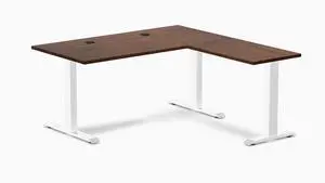 Desky Zero Rubberwood L-Shape Office Desk - Red Walnut / 60 x 30 x 62 x 20 in with Grommets / White Desky Zero Rubberwood L-Shape Office Desk - Red Walnut / 60 x 30 x 62 x 20 in with Grommets / White