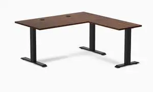 Desky Zero Rubberwood L-Shape Office Desk - Red Walnut / 60 x 30 x 62 x 20 in with Grommets / Matte Black Desky Zero Rubberwood L-Shape Office Desk - Red Walnut / 60 x 30 x 62 x 20 in with Grommets / Matte Black