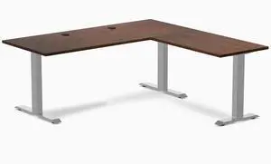 Desky Zero Rubberwood L-Shape Office Desk - Red Walnut / 72 x 30 x 70 x 24 in with Grommets / Gray Desky Zero Rubberwood L-Shape Office Desk - Red Walnut / 72 x 30 x 70 x 24 in with Grommets / Gray