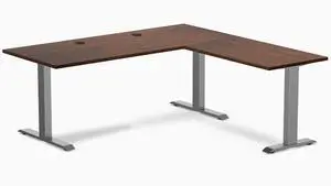 Desky Zero Rubberwood L-Shape Office Desk - Red Walnut / 72 x 30 x 70 x 24 in with Grommets / Space Gray Desky Zero Rubberwood L-Shape Office Desk - Red Walnut / 72 x 30 x 70 x 24 in with Grommets / Space Gray