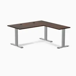 Desky Zero Rubberwood L-Shape Office Desk - Dark Walnut / 60 x 30 x 62 x 20 in with Grommets / Gray Desky Zero Rubberwood L-Shape Office Desk - Dark Walnut / 60 x 30 x 62 x 20 in with Grommets / Gray