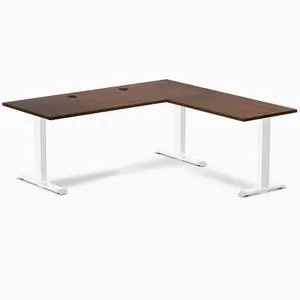 Desky Zero Rubberwood L-Shape Office Desk - Red Walnut / 72 x 30 x 70 x 24 in with Grommets / White Desky Zero Rubberwood L-Shape Office Desk - Red Walnut / 72 x 30 x 70 x 24 in with Grommets / White