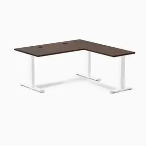 Desky Zero Rubberwood L-Shape Office Desk - Dark Walnut / 60 x 30 x 62 x 20 in with Grommets / White Desky Zero Rubberwood L-Shape Office Desk - Dark Walnut / 60 x 30 x 62 x 20 in with Grommets / White