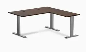 Desky Zero Rubberwood L-Shape Office Desk - Dark Walnut / 60 x 30 x 62 x 20 in with Grommets / Space Gray Desky Zero Rubberwood L-Shape Office Desk - Dark Walnut / 60 x 30 x 62 x 20 in with Grommets / Space Gray