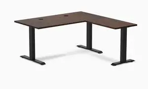Desky Zero Rubberwood L-Shape Office Desk - Dark Walnut / 60 x 30 x 62 x 20 in with Grommets / Matte Black Desky Zero Rubberwood L-Shape Office Desk - Dark Walnut / 60 x 30 x 62 x 20 in with Grommets / Matte Black
