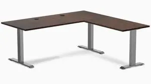 Desky Zero Rubberwood L-Shape Office Desk - Dark Walnut / 72 x 30 x 70 x 24 in with Grommets / Space Gray Desky Zero Rubberwood L-Shape Office Desk - Dark Walnut / 72 x 30 x 70 x 24 in with Grommets / Space Gray