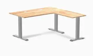 Desky Zero Rubberwood L-Shape Office Desk - Natural Timber / 60 x 30 x 62 x 20 in with Grommets / Gray Desky Zero Rubberwood L-Shape Office Desk - Natural Timber / 60 x 30 x 62 x 20 in with Grommets / Gray