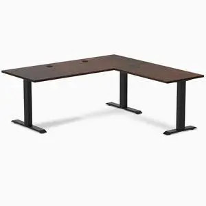 Desky Zero Rubberwood L-Shape Office Desk - Dark Walnut / 72 x 30 x 70 x 24 in with Grommets / Matte Black Desky Zero Rubberwood L-Shape Office Desk - Dark Walnut / 72 x 30 x 70 x 24 in with Grommets / Matte Black