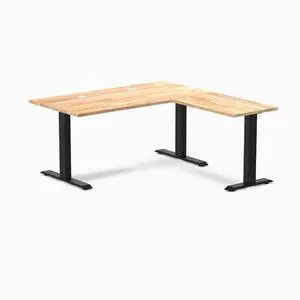 Desky Zero Rubberwood L-Shape Office Desk - Natural Timber / 60 x 30 x 62 x 20 in with Grommets / Matte Black Desky Zero Rubberwood L-Shape Office Desk - Natural Timber / 60 x 30 x 62 x 20 in with Grommets / Matte Black