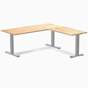 Desky Zero Rubberwood L-Shape Office Desk - Natural Timber / 72 x 30 x 70 x 24 in with Grommets / Gray Desky Zero Rubberwood L-Shape Office Desk - Natural Timber / 72 x 30 x 70 x 24 in with Grommets / Gray