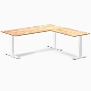 Desky Zero Rubberwood L-Shape Office Desk - Natural Timber / 72 x 30 x 70 x 24 in with Grommets / White Desky Zero Rubberwood L-Shape Office Desk - Natural Timber / 72 x 30 x 70 x 24 in with Grommets / White