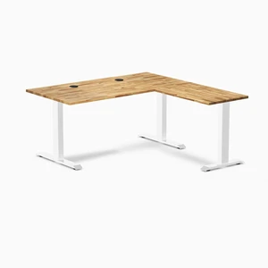 Desky Zero Hardwood L-Shape Office Desk - Acacia / 60 x 30 x 62 x 20 in with Grommets / White Desky Zero Hardwood L-Shape Office Desk - Acacia / 60 x 30 x 62 x 20 in with Grommets / White