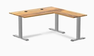 Desky Zero Hardwood L-Shape Office Desk - Teak / 60 x 30 x 62 x 20 in with Grommets / Gray Desky Zero Hardwood L-Shape Office Desk - Teak / 60 x 30 x 62 x 20 in with Grommets / Gray