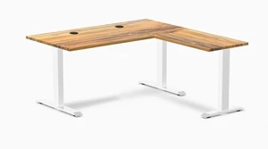 Desky Zero Hardwood L-Shape Office Desk - Teak / 60 x 30 x 62 x 20 in with Grommets / White Desky Zero Hardwood L-Shape Office Desk - Teak / 60 x 30 x 62 x 20 in with Grommets / White