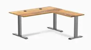 Desky Zero Hardwood L-Shape Office Desk - Teak / 60 x 30 x 62 x 20 in with Grommets / Space Gray Desky Zero Hardwood L-Shape Office Desk - Teak / 60 x 30 x 62 x 20 in with Grommets / Space Gray