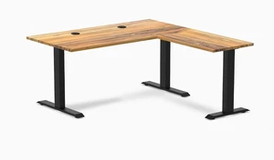Desky Zero Hardwood L-Shape Office Desk - Teak / 60 x 30 x 62 x 20 in with Grommets / Matte Black Desky Zero Hardwood L-Shape Office Desk - Teak / 60 x 30 x 62 x 20 in with Grommets / Matte Black