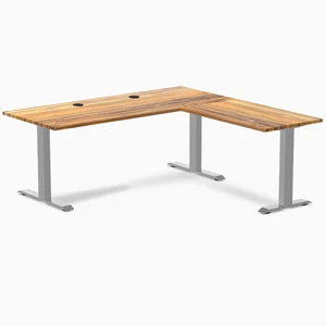 Desky Zero Hardwood L-Shape Office Desk - Teak / 72 x 30 x 70 x 24 in with Grommets / Gray Desky Zero Hardwood L-Shape Office Desk - Teak / 72 x 30 x 70 x 24 in with Grommets / Gray