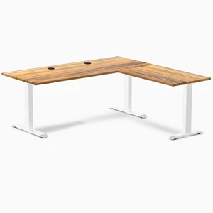 Desky Zero Hardwood L-Shape Office Desk - Teak / 72 x 30 x 70 x 24 in with Grommets / White Desky Zero Hardwood L-Shape Office Desk - Teak / 72 x 30 x 70 x 24 in with Grommets / White
