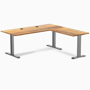 Desky Zero Hardwood L-Shape Office Desk - Teak / 72 x 30 x 70 x 24 in with Grommets / Space Gray Desky Zero Hardwood L-Shape Office Desk - Teak / 72 x 30 x 70 x 24 in with Grommets / Space Gray